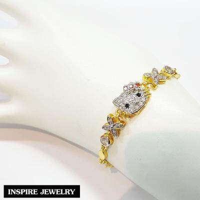 Inspire Jewelry ,สร้อยข้อมือแมว ประดับเพชรCZ สวยหรู  ตัวเรือนหุ้มทองแท้ 100% 24K  ขนาด 17 CM พร้อมกล่องกำไลหรู