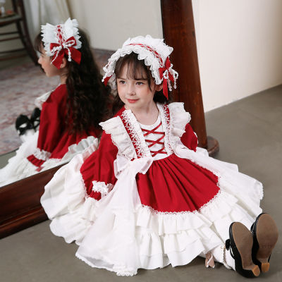 Zhiya กระโปรง2022เด็กผู้หญิง,กระโปรงเจ้าหญิงโลลิต้าผ้าคอตตอนสีแดง