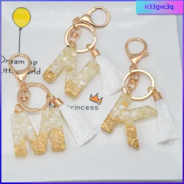 Exquisite Resin Initial Letter Keychain Women Gold Foil Alphabet