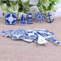 ZOTOONE1-50PCS Mix 2 Hole Print Blue Navigation Wood Buttons Children Decorative Button DIY Buttons Scrapbooking B Haberdashery