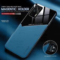 leather texture magnetic car holder phone cover for realmi realme gt g t tg 5g 2021 6.43 soft silicone bumepr shockproof coque