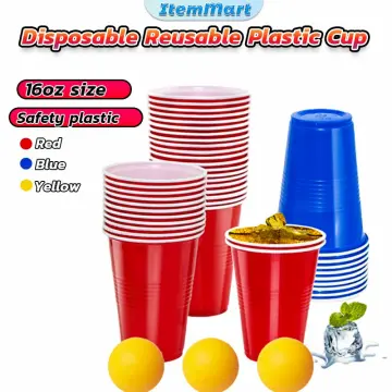 Red and Blue Hard Plastic Cup 16oz - 4 Pack 