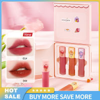 3-Color Lip Glaze Set Box Ice Cream Velvet Matte / Mirror Lipstick Waterproof Non-Stick Lip Gloss Kit