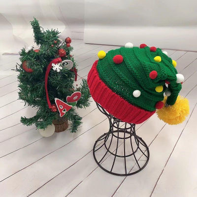 HotChristmas หมวกสีแดงและสีเขียวถักหมวกตกแต่งคริสต์มาสคริสต์มาสปีใหม่2024ของขวัญอุปกรณ์พรรคแรก