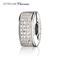 ATHENAIE 925 Sterling Silver jewelry Clip Spacer Pave CZ Enamel Charm Beads Fit European Bracelets and Necklace Color RedWhite