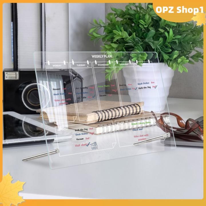 opz-กระดานวางแผนปฏิทินรายสัปดาห์ทำจากอะคริลิกกระดานไวท์บอร์ดโน้ตบันทึกใสสำหรับตั้งโต๊ะพร้อมขาตั้ง6จุดสำหรับสำนักงานบ้านโรงเรียน