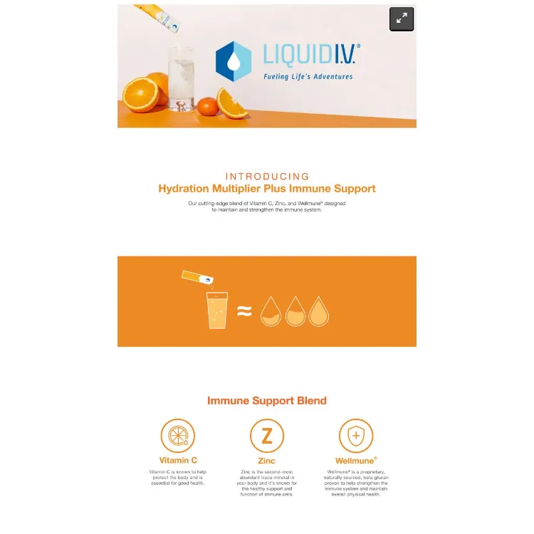 Liquid I.V. Hydration Multiplier Plus Immune Support, 24 Individual Serving  Stick Packs in Resealable Pouch, Tangerine