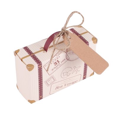 50pcs Mini Suitcase Favor Box Party Favor Candy Box, Vintage Kraft Paper with Tags and rope for Wedding/Travel Party/Bridal Shower Decoration