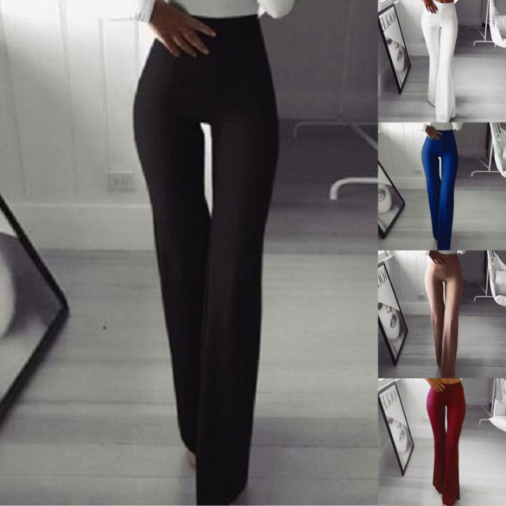 Cheap Women Pants Straight Wide Leg Loose Solid Color High Waist