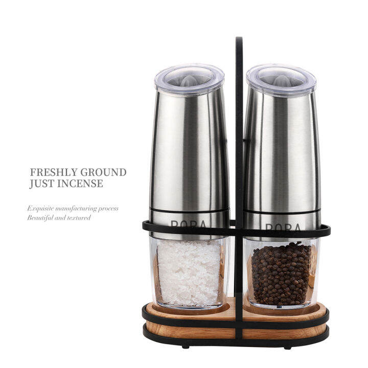 2pcs-black-electric-pepper-mill-with-bracket-salt-and-pepper-grinder-set-stainless-steel-gravity-automatic-spice-mill-kitchen