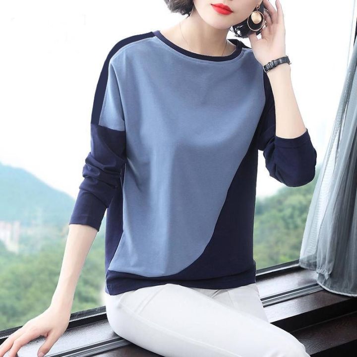 เสื้อยืดสำหรับผู้หญิง-เสื้อเชิ้ตแขนขนาดยาวพิเศษคอกลมทรงหลวมสไตล์เกาหลีแบบใหม่