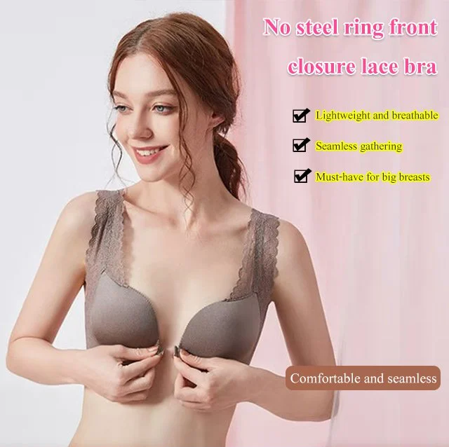 viviqueen Pushup wireless lace bra with front buckle to hold secondary