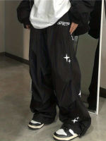 HOUZHOU Harajuku กางเกงร่มชูชีพผู้หญิงขนาดใหญ่ Cyber Y2k Hip Hop ขากว้างกางเกง Baggy สีดำ Joggers เกาหลี Streetwear