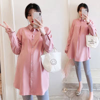 6080# Spring Korean Fashion Maternity Blouse Chic Ins Long Sleeve A Line Loose Pink Shirt for  Women Pregnancy Tops