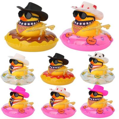 Car Rubber Duck Decoration West Cowboy Theme Ornament Accessories Yellow Rubber Duck with Mini Sun Hat Swim Ring Necklace and Sunglasses for Car Dashboard Dining Table intelligent