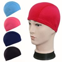 Elastic Waterproof PU Fabric Protect Ears Long Hair Sports Swim Pool Hat Swimming Cap Free Size For Men &amp; Women Solid Color Swim Caps