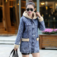 Harajuku Winter Denim Jacket for Women Warm Coat Long Sleeve women Bomber Jacket Hooded Casual Vintage Jaqueta Feminina