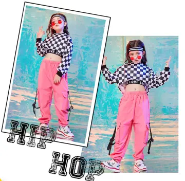 Custom Dance Hall Children Hip-Hop Red and Black Workwear Costume Series  Children's Loose Hip Hop Hiphop Jazz Fashion Clothing