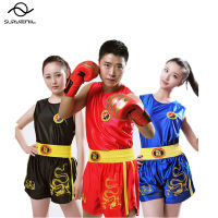 Muay Thai Shorts Men Women Dragon Embroidery MMA T Shirt Shorst Set Black Red Blue Sanda Boxing Kickboxing Shorts Kids XXS-XXXXL