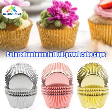 50pcs Foil Cupcake Liners with Lids Heat Resistant 5.5oz Aluminum Cake Cups  Portable Foil Baking Cups Round Aluminum Muffin Liners Cupcake Holders