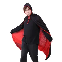 [Pickmine]Halloween Death Cosplay Hooded Scary Witch Devil Role Play Long Cloak Adult Children Velvet Cloak Cape Hooded Medieval Costume