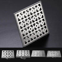 12/15/20 cm Retro Window Grille Style Floor Drain Stainless Steel Large Flow Drainer Bathroom Square Brushed Floor Drain Traps Drains