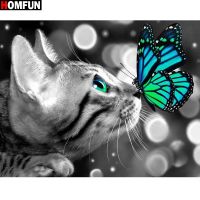 HOMFUN Full Square/Round Drill 5D DIY Diamond Painting " Cat Butterfly " 3D Diamond Embroidery Cross Stitch Home Decor Gift