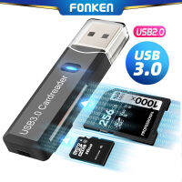 Fonken อุปกรณ์อ่านการ์ด2.0/3.0,เครื่องอ่านการ์ด2 IN 1สำหรับพีซีเครื่องอ่านการ์ด Micro SD TF ตัวอ่านเมมโมรี่การ์ดหลายใบอะแดปเตอร์เครื่องเขียนแฟลชไดรฟ์อุปกรณ์เสริมแล็ปท็อป