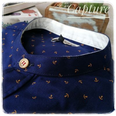 Capture Shirt เสื้อเชิ้ตผู้ชาย แขนยาว คอจีน ลายสมอ สีกรม มีถึงอก 48 นิ้ว