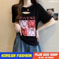 Plus size เสื้อผ้าสาวอวบ❤ เสื้อยืดสาวอวบอ้วน ไซส์ใหญ่ ผู้หญิง ทรงหลวม แขนสั้น คอกลม พิมพ์ สีดำ ฤดูร้อน สไตล์เกาหลีแฟชั่น V728