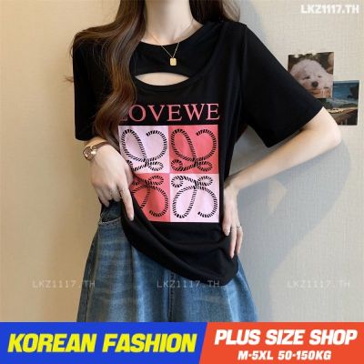 Plus size เสื้อผ้าสาวอวบ❤ เสื้อยืดสาวอวบอ้วน ไซส์ใหญ่ ผู้หญิง ทรงหลวม แขนสั้น คอกลม พิมพ์ สีดำ ฤดูร้อน สไตล์เกาหลีแฟชั่น V728