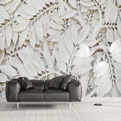 [hot]Custom Photo Wallpaper Murals European Style White 3D Embossed Tree Leaves Living Room Sofa TV Background Mural Papel De Parede