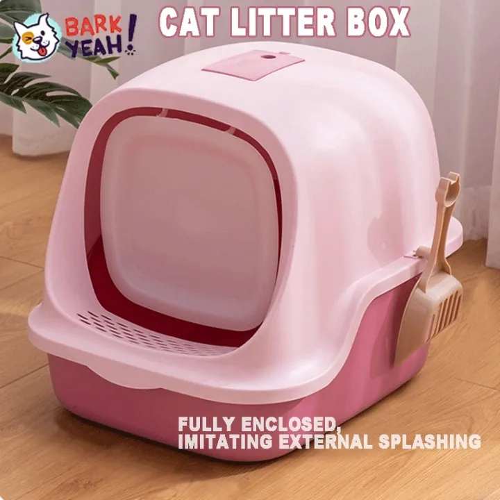 Full Enclosed Flip Cat Litter Box Grey w Odor Removal / Cat Closed