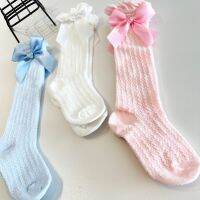 3คู่สีขาวสีชมพูและสีฟ้าเด็กขายร้อนฤดูร้อนท่อหลอดโบว์ป้องกันยุงเข่า Socks