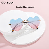 OQ BOGA แว่นกันแดดแฟชั่นสตรี,มี6สไตล์แว่นกันแดดกรอบหัวใจสีไล่ระดับสี UV400แว่นกันแดดไร้ขอบสีสันสดใส