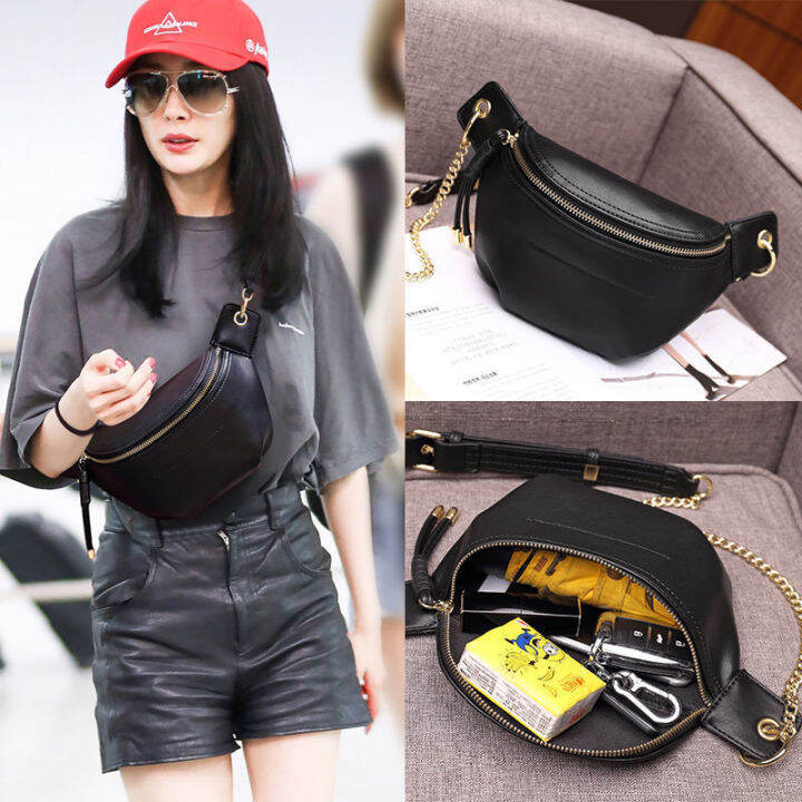 【YIDEA HONGKONG】Design Leather Waist Bags with Chain Belt for Women