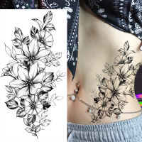 【cw】y Flower Temporary Tattoo Female Body Art Painting Arm Leg Tattoo Sticker Realistic Fake Black Rose Waterproof Tattoo ！