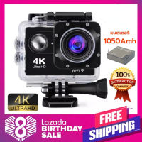 กล้องติดหมวก (แบตเตอรี่900mah) กล้องแอคชันแคม ถ่ายใต้น้ำ HD 4K Wireless กล้องกันน้ำ Action Camera กล้องแอ็คชั่น กันน้ำ