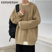 EERSHENSHI เสื้อกันหนาวหนาผู้ชายหลวมรอบคอถักเสื้อกันหนาวเกาหลีออกแบบสบายๆเสื้อกันหนาว