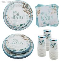 ✠ Gender Reveal Party Disposable Tableware Jungle Leaves Baby Napkin Plate Cup Oh Baby Shower Boy Girl Baby Shower Decor Supplies