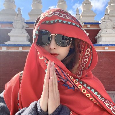 Hot sell National wind in the spring and autumn is prevented bask in qinghai lake tourist photographs saka salt lake red scarf shawls scarves desert female