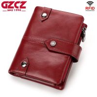 ZZOOI Women Wallet Red Short Female Purse Fashion Credit Card Holder Wallet Case Genuine Leather Coin Purse 2022 Money Card Bag New