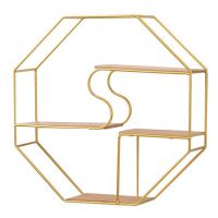 Floating Shelves Wall Mounted Octagon Wall Shelf Metal Storage Rack Holders for Living Room Bedroom Decoration