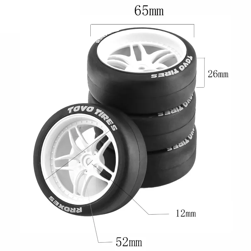 4 Pieces Rubber Tire Wheel Tyre for TT02 XV-01 1/10 Drifting Touring Car