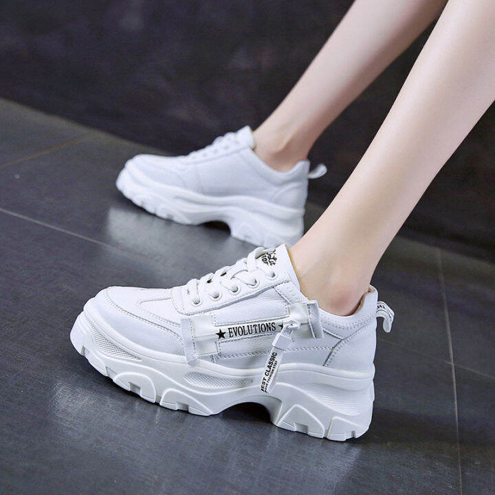 (+1 SIZE )Korean rubber shoes for women white sneakers thick bottom Lazada PH