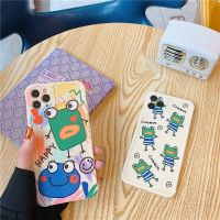 ❈ Cute Cartoon For iPhone 11 12 Pro XS MAX XR 7 8 Plus Doodle Frogs Anti-drop Light-Colored Protective Frosted Soft TPU Back Cover