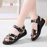 DOSREAL รองเท้าแตะส้นเตารีดสำหรับฤดูร้อนสำหรับสตรี2021ขายแฟชั่นผู้หญิง T-Strap Wedges Sandal ที่มีส้นสุภาพสตรี Peep Toe หนารองเท้าแตะสไลด์