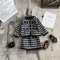 Autumn Girls Plaid Set  Winter Childrens Fashion Sweater Toddler Two Piece Sets Kids Long Sleeve Casual Wear Clothes