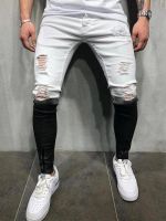 Mens Jeans Tie-Dye Black And White Denim Slim Fit Stretch Chino Comfortable Rise Loose Pencil Pants Casual Foot Zipper Jeans