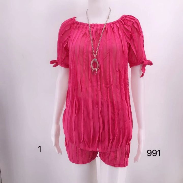 terno-ชุดนอนสตรีแบบ-pambahay-ชุดนอนสตรีชุดนอนสีทึบผ้าจับจีบหลายชั้น-pambahay-bakuna-terno-ฟรีไซส์991